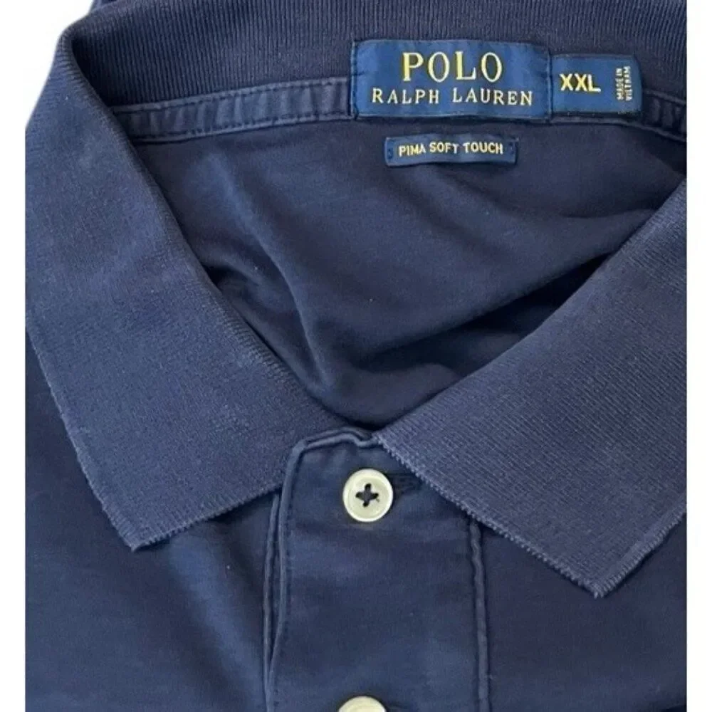 POLO Ralph Lauren Mens XXL Pima Cotton Soft Touch Navy Blue Polo Golf Shirt